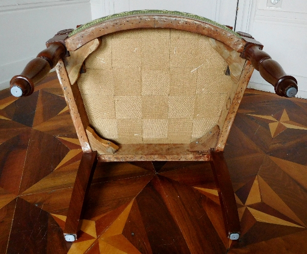 Suite de 4 fauteuils d'officier d'époque Empire en acajou, attribués à Marcion