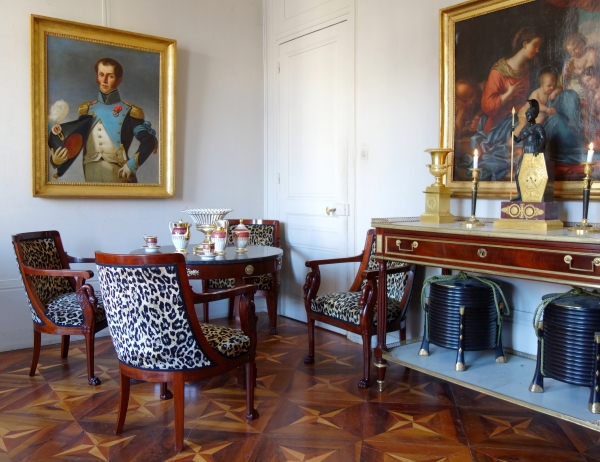 Mobilier de salon, suite de 4 fauteuils gondoles d'époque Consulat par Jacob Frères