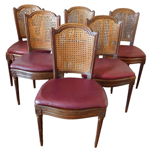 Série de 6 chaises cannées de salle à manger d'époque Louis XVI