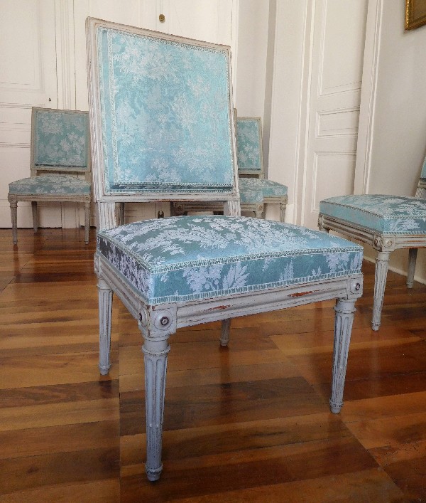 Série de 6 chaises de salle à manger d'époque Louis XVI, estampille de Delaisement