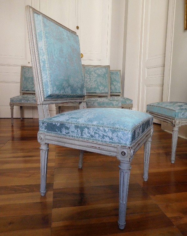 Série de 6 chaises de salle à manger d'époque Louis XVI, estampille de Delaisement