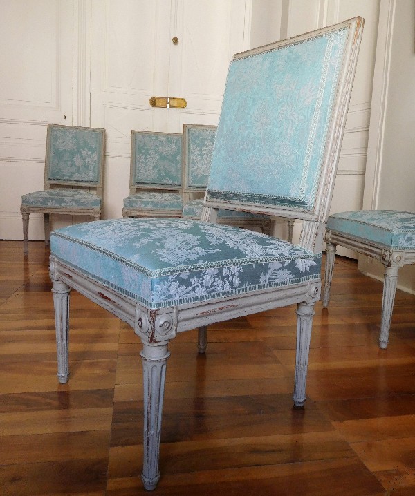 Série de 6 chaises de salle à manger d'époque Louis XVI, estampille de Delaisement