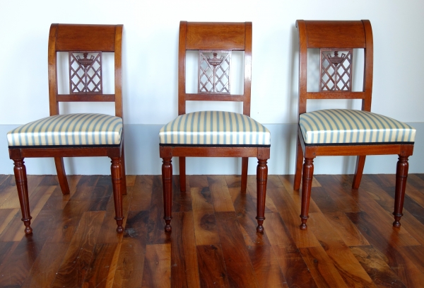 6 French Directoire mahogany chairs, late 18th century