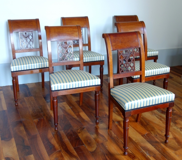 6 French Directoire mahogany chairs, late 18th century