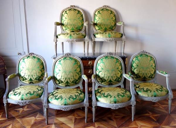 Pierre Brizard : série de 6 fauteuils à châssis d'époque Louis XVI - estampille 