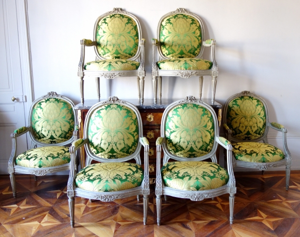 Pierre Brizard : série de 6 fauteuils à châssis d'époque Louis XVI - estampille 