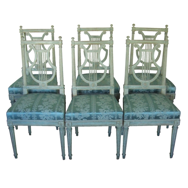 6 Louis XVI lyre-back chairs, 18th century