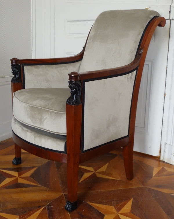 Empire mahogany bergere attributed to Demay, Consulate period circa 1800