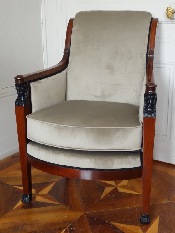 Empire mahogany bergere attributed to Demay, Consulate period circa 1800