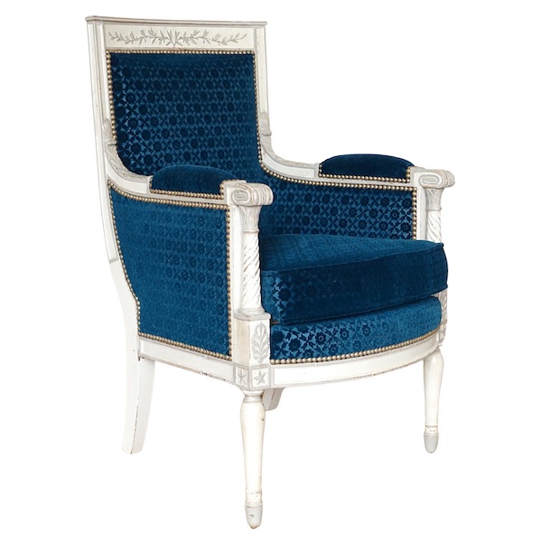 Bergère fauteuil de bureau d'époque Directoire bois laqué & velours frappé Lelièvre - Bonvallet