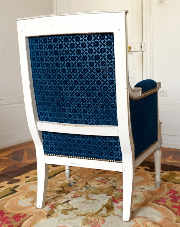 Bergère fauteuil de bureau d'époque Directoire bois laqué & velours frappé Lelièvre - Bonvallet