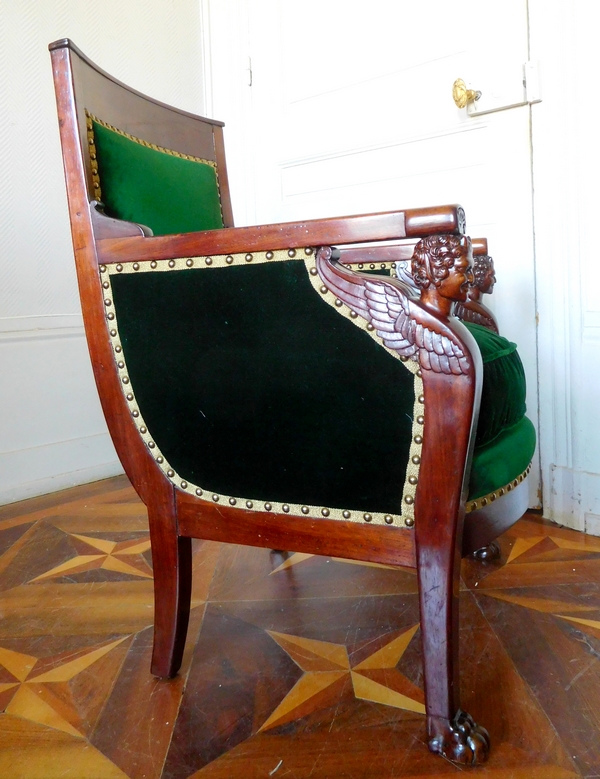 Bergère - fauteuil de bureau d'époque Consulat en acajou attribuée à Jacob Frères