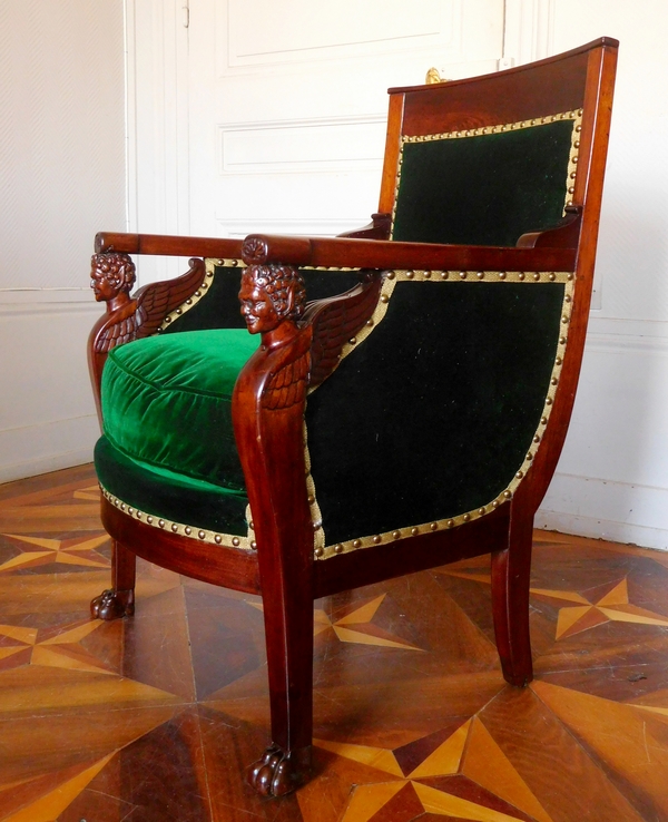 Bergère - fauteuil de bureau d'époque Consulat en acajou attribuée à Jacob Frères