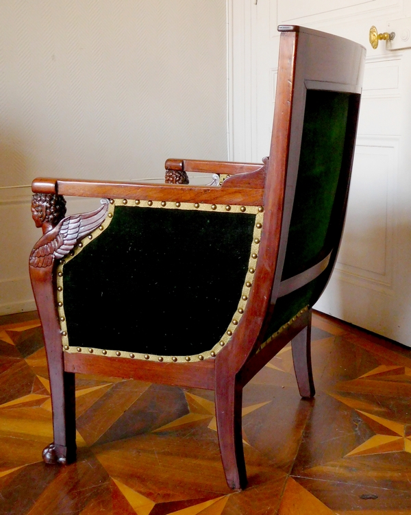 Bergère - fauteuil de bureau d'époque Consulat en acajou attribuée à Jacob Frères