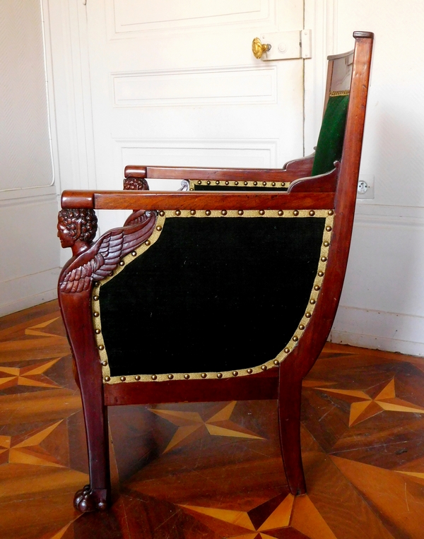 Bergère - fauteuil de bureau d'époque Consulat en acajou attribuée à Jacob Frères