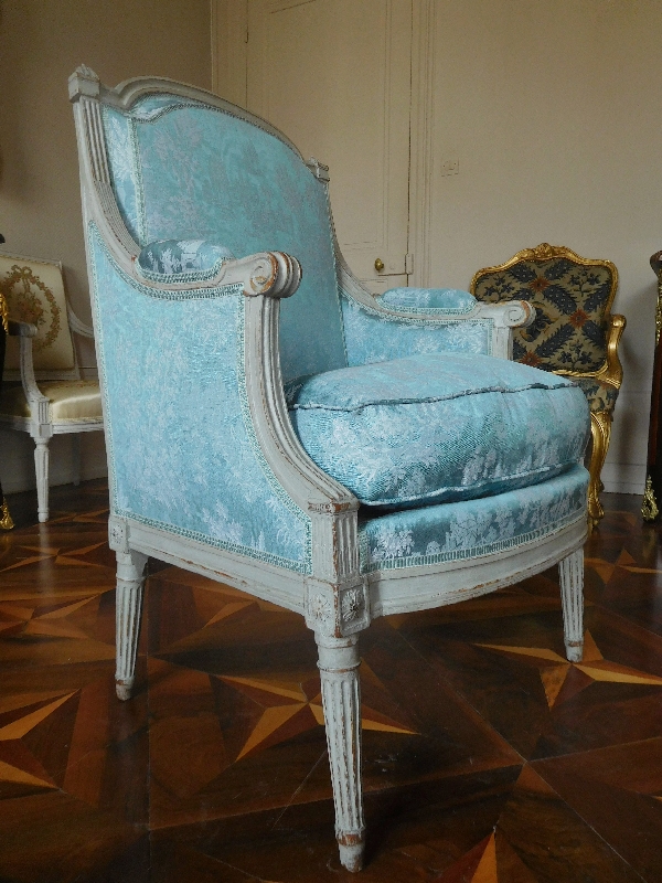 Bergère d'époque Louis XVI, à rapprocher de l'oeuvre de Boulard