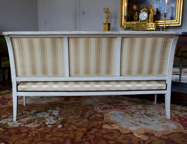 Late 18th century lacquered wood sofa, Tassinari & Châtel silk - 170cm