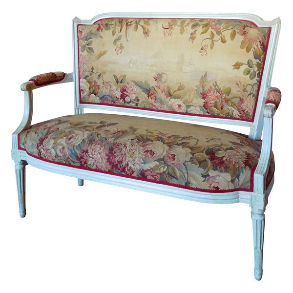 2-persons Louis XVI sofa, Aubusson tapestry - 18th century circa 1780