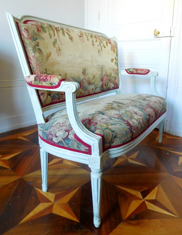 2-persons Louis XVI sofa, Aubusson tapestry - 18th century circa 1780