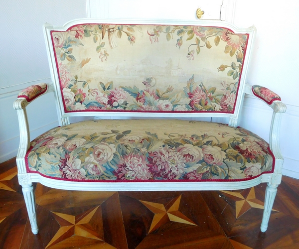 2-persons Louis XVI sofa, Aubusson tapestry - 18th century circa 1780