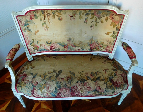 2-persons Louis XVI sofa, Aubusson tapestry - 18th century circa 1780