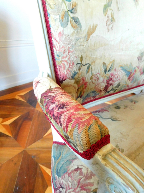 2-persons Louis XVI sofa, Aubusson tapestry - 18th century circa 1780