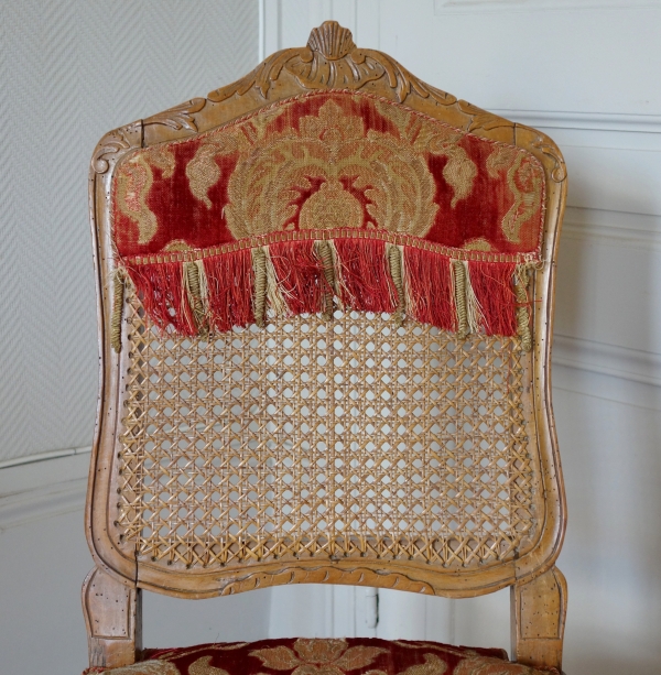 Louis XV caned chair, original Genoa velvet, 18th century