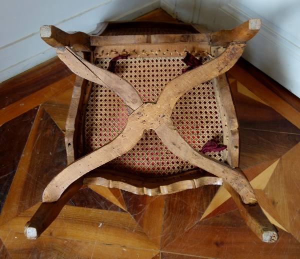 Louis XV caned chair, original Genoa velvet, 18th century