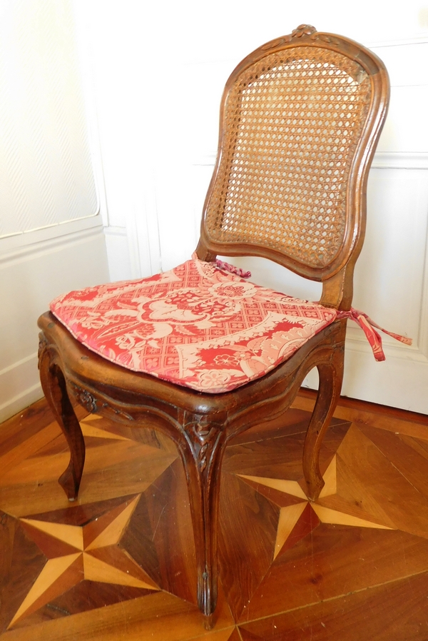 Louis XV caned chair, silk cushion, 18th century