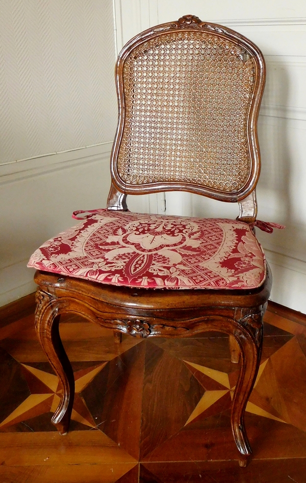 Louis XV caned chair, silk cushion, 18th century