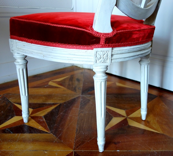 JB Lelarge III : chaise cabriolet médaillon d'époque Louis XVI en velours de soie - estampillée