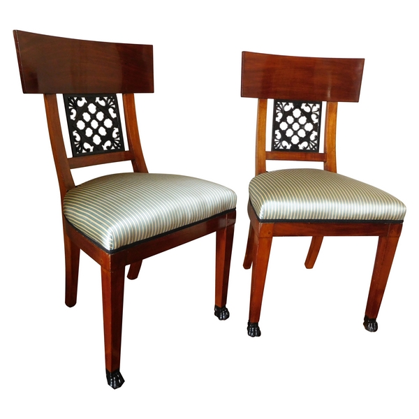 Pair of mahogany chairs, Consulate period, model of Tuileries Palace, circa 1800