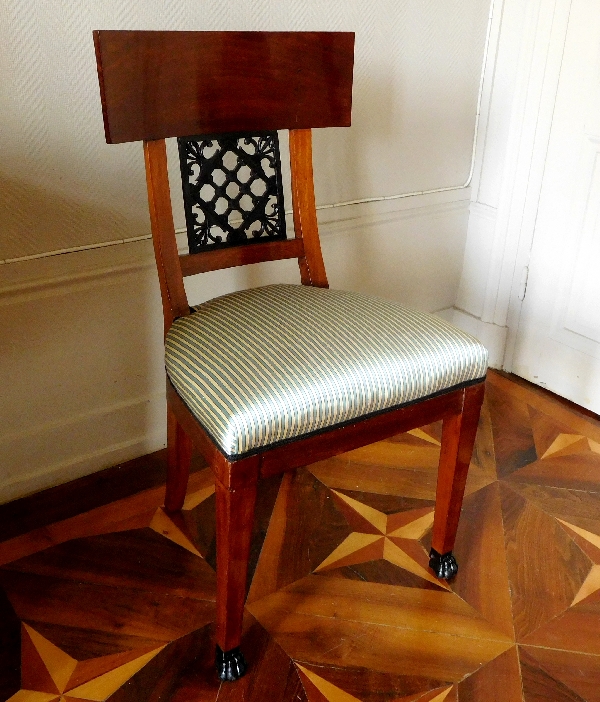 Pair of mahogany chairs, Consulate period, model of Tuileries Palace, circa 1800