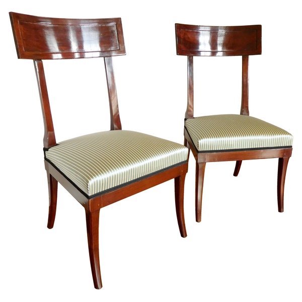 Georges Jacob : pair of mahogany Klismos-shaped chairs - stamped - circa 1790