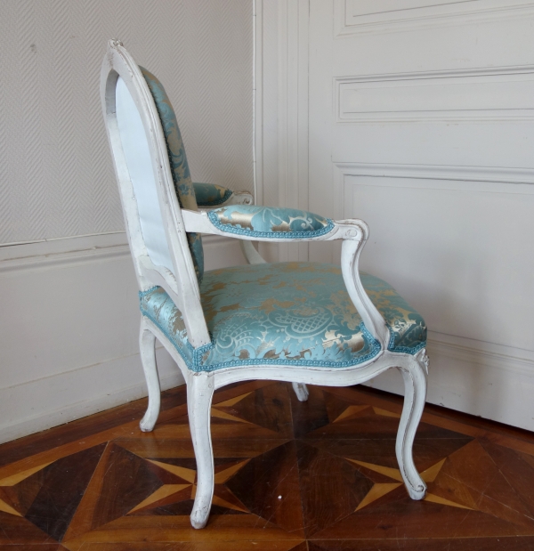 Louis XV Period Gray Painted Arm Chair, French, 18th Century