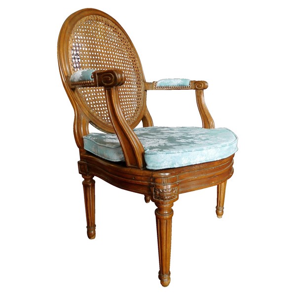 Fauteuil de bureau canné d'époque Louis XVI en noyer