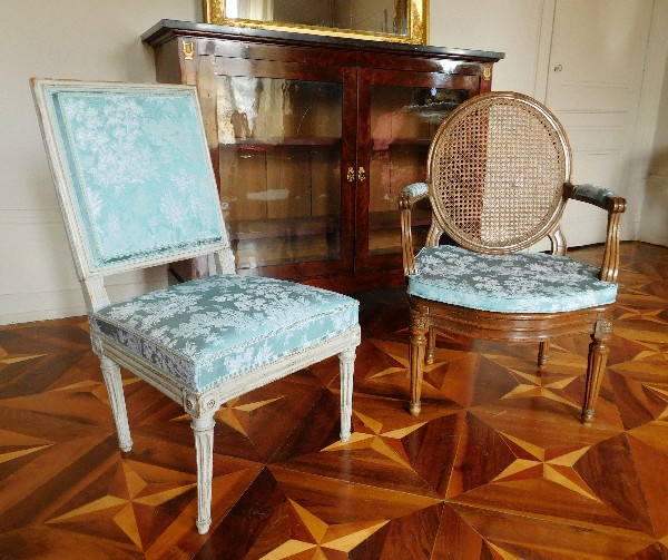 Fauteuil de bureau canné d'époque Louis XVI en noyer