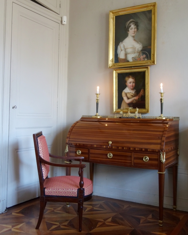 Georges Jacob : fauteuil de bureau en acajou d'époque Directoire - estampillé - couverture crin