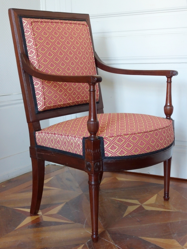 Georges Jacob : fauteuil de bureau en acajou d'époque Directoire - estampillé - couverture crin