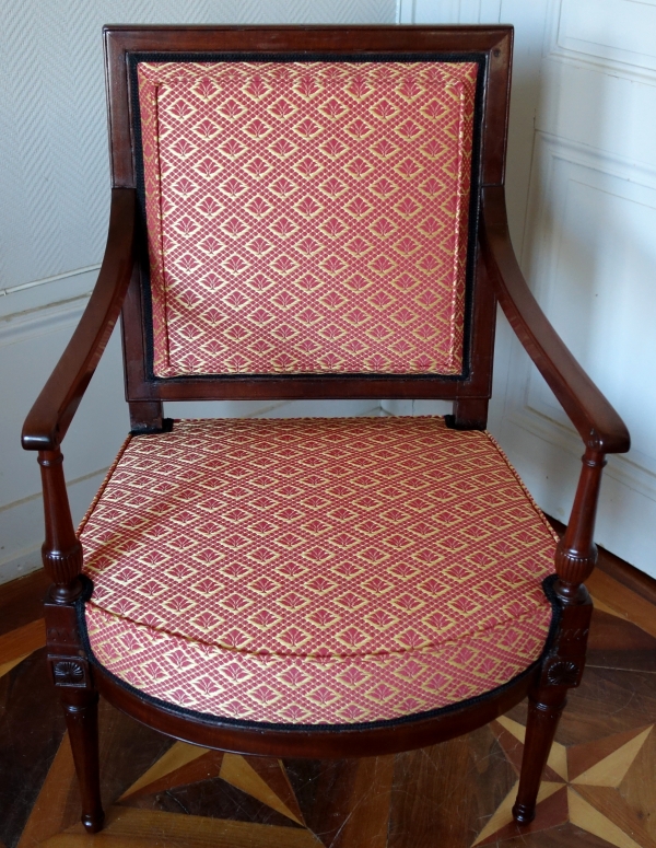 Georges Jacob : fauteuil de bureau en acajou d'époque Directoire - estampillé - couverture crin