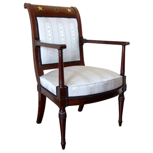 Fauteuil de bureau d'époque Directoire en acajou, laiton et ébène attribué à Georges Jacob