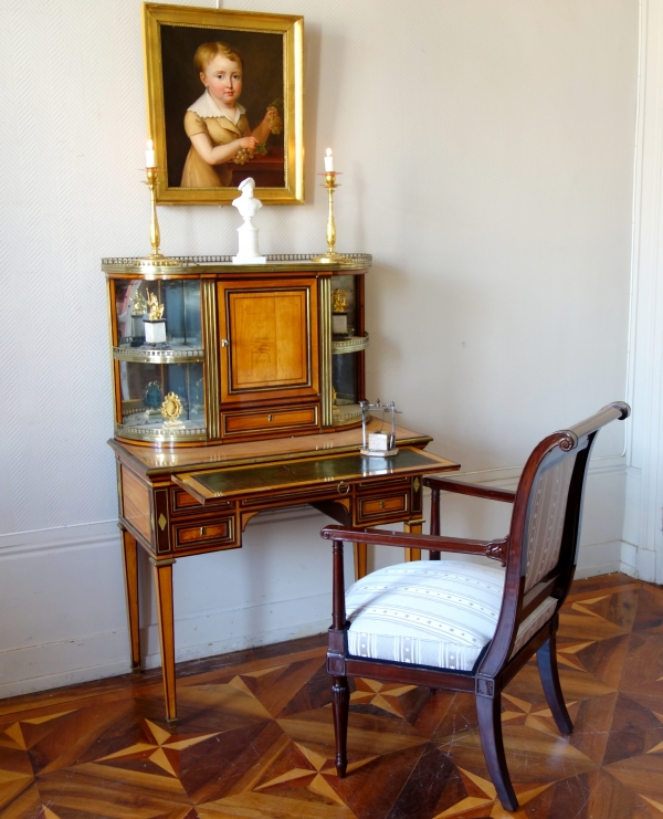 Fauteuil de bureau d'époque Directoire en acajou, laiton et ébène attribué à Georges Jacob