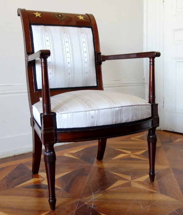 Fauteuil de bureau d'époque Directoire en acajou, laiton et ébène attribué à Georges Jacob