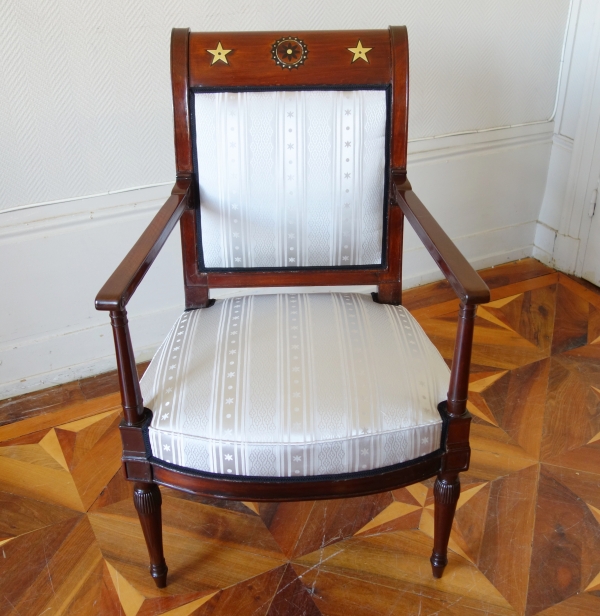 Fauteuil de bureau d'époque Directoire en acajou, laiton et ébène attribué à Georges Jacob