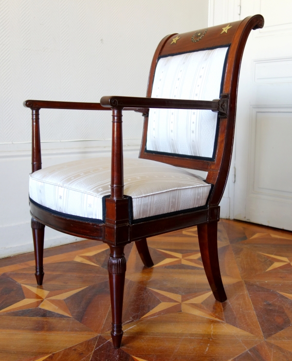 Fauteuil de bureau d'époque Directoire en acajou, laiton et ébène attribué à Georges Jacob