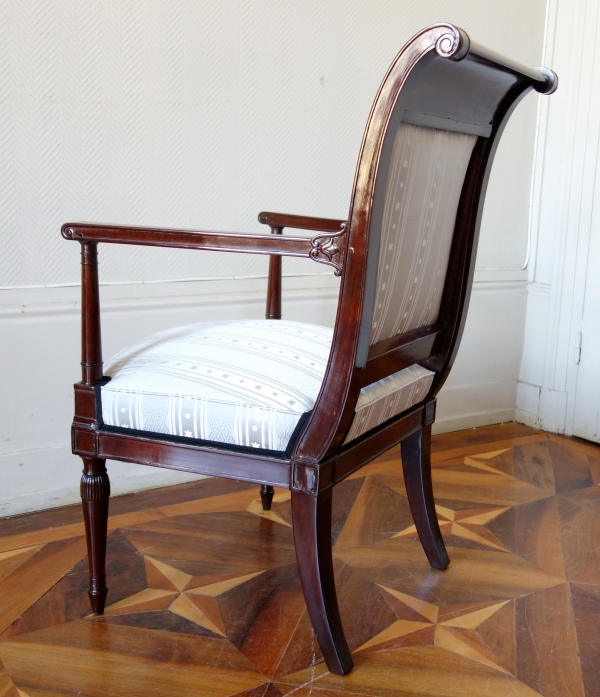 Fauteuil de bureau d'époque Directoire en acajou, laiton et ébène attribué à Georges Jacob