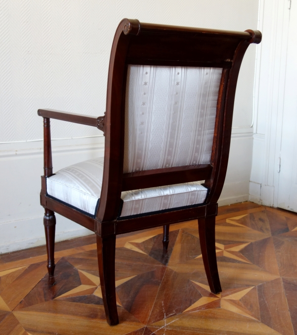 Fauteuil de bureau d'époque Directoire en acajou, laiton et ébène attribué à Georges Jacob