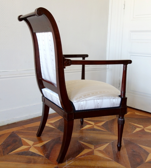 Fauteuil de bureau d'époque Directoire en acajou, laiton et ébène attribué à Georges Jacob