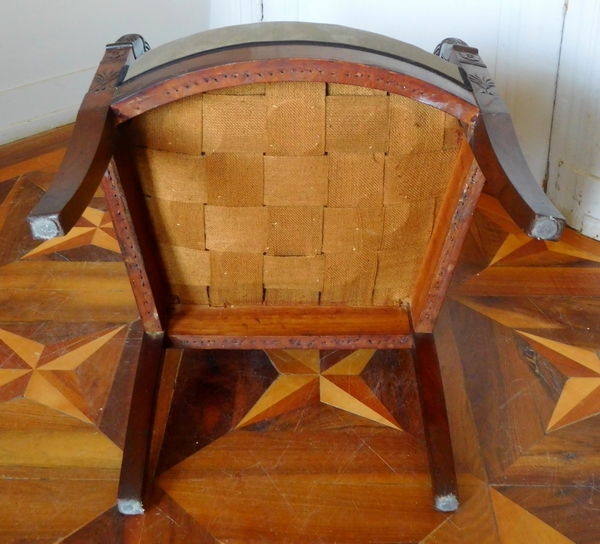 Empire desk armchair, finely sculpted mahogany, grey velvet, early 19th century