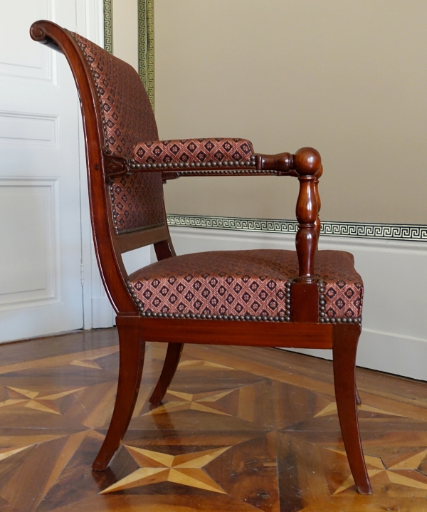 Jacob Desmalter : fauteuil de bureau d'époque Empire en acajou - estampillé